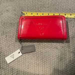 Guess Red Patent Zip Wallet with Beige Interior
